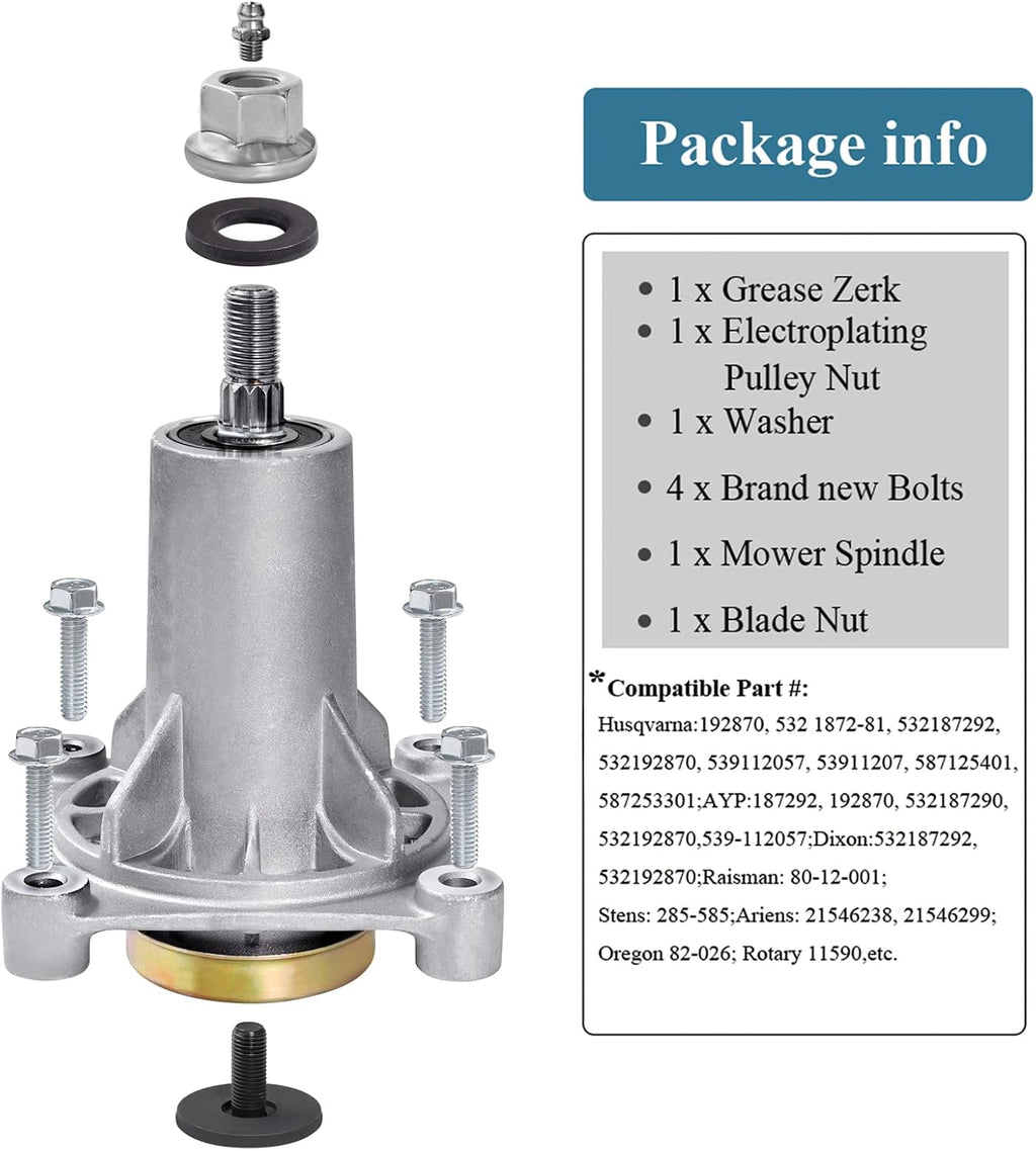 Spindle Assembly for Mower Deck Replace 187292 192870 532187292 532187281 587819701, Mandrel Kit with Bolts Fits