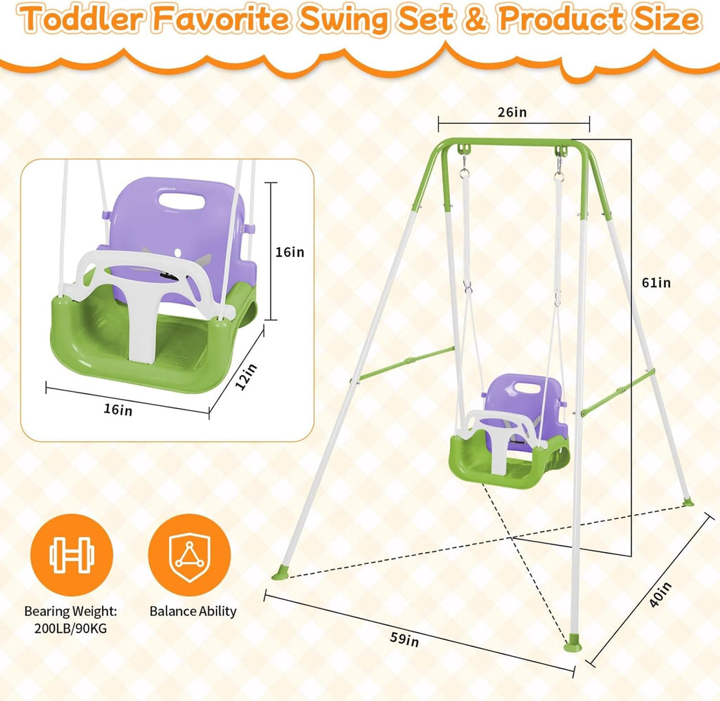 4-in-1 Toddler Swing Set & Baby Jumper and Bouncer for Toddlers, Foldable Baby Swing Stand for Outdoor Indoor Play