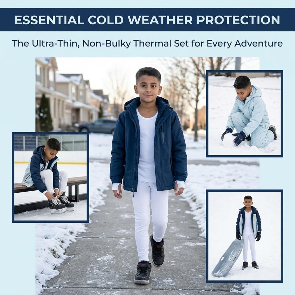 Boys Thermal Top and Bottom Underwear Set; Long Johns for Kids; Base Layer Set for Cold Weather; Microfleece Moisture