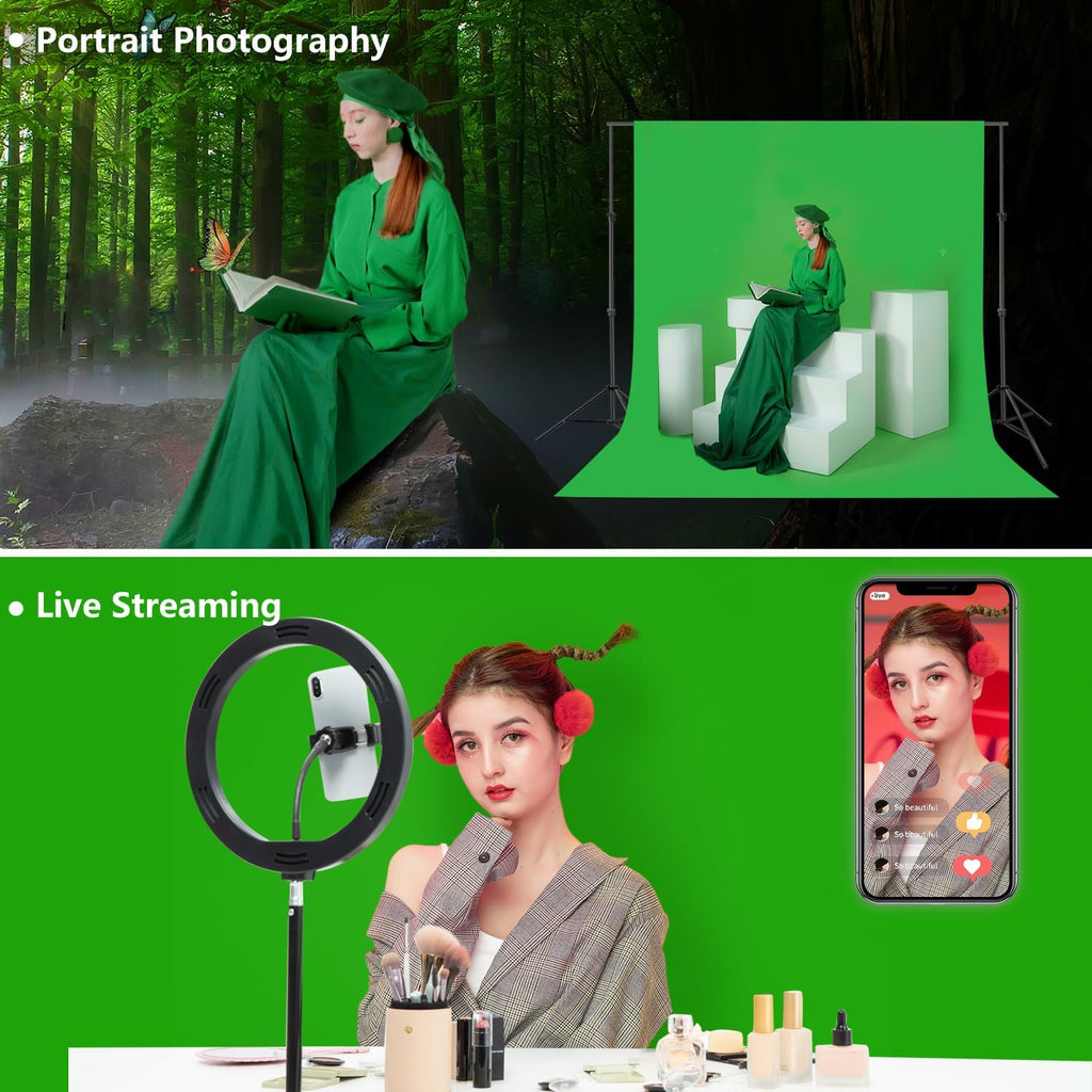 Green Screen Backdrop 10x10 ft, Chromakey Background Fabric | Thick Polyester Greenscreen Curtain, for Photography