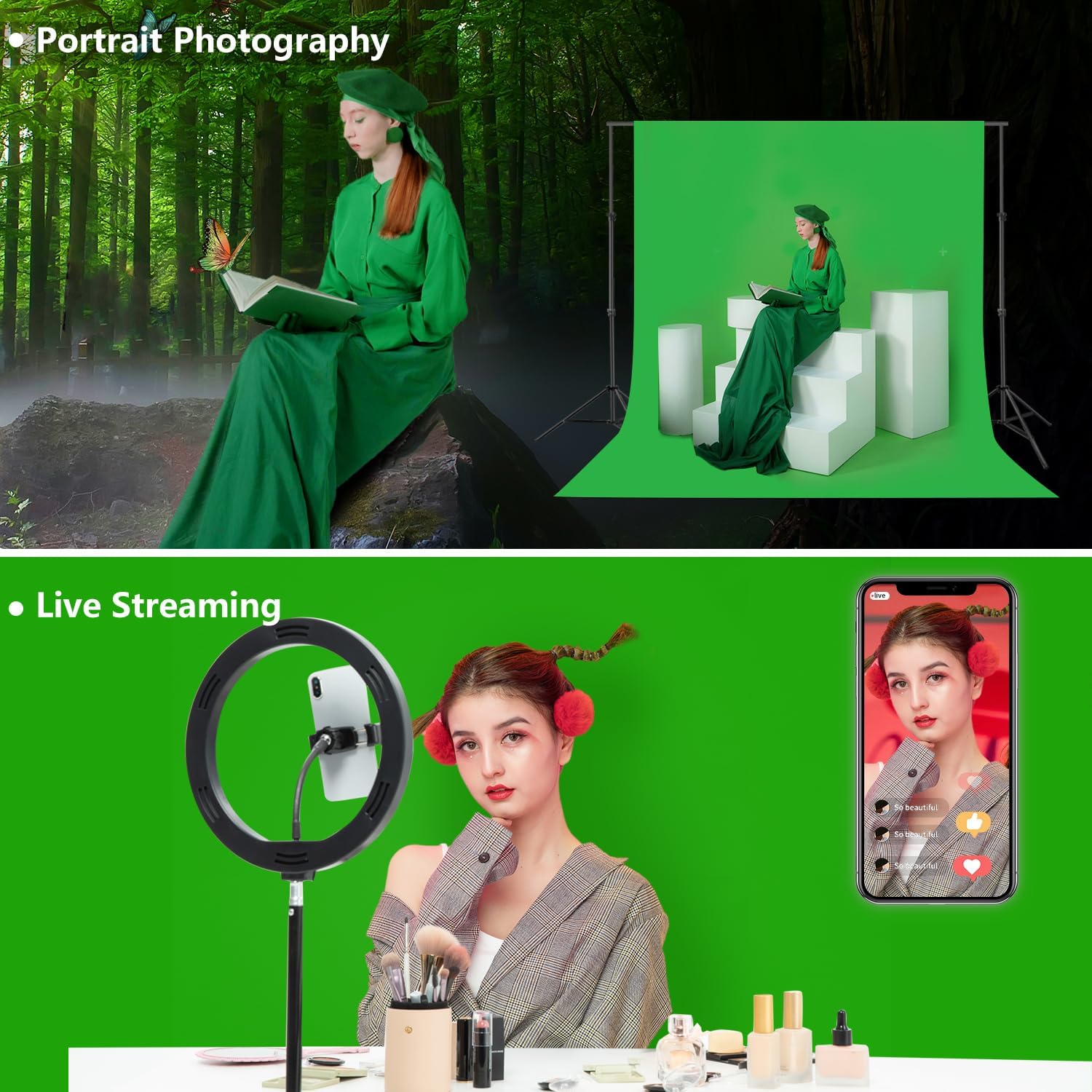 Green Screen Backdrop 10x10 ft, Chromakey Background Fabric | Thick Polyester Greenscreen Curtain, for Photography