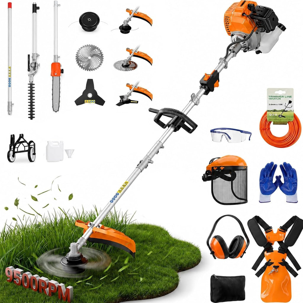 Gas Weed Eater 52cc 8-in-1, Brush Cutter, Hedge Trimmer and Pole Saw (Orange-2026)