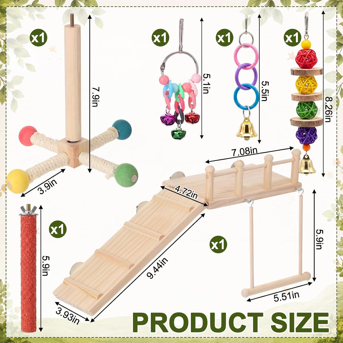 6 Pack Bird Parakeet Toys, Bird Perch & Swing Chewing Toys, Basic