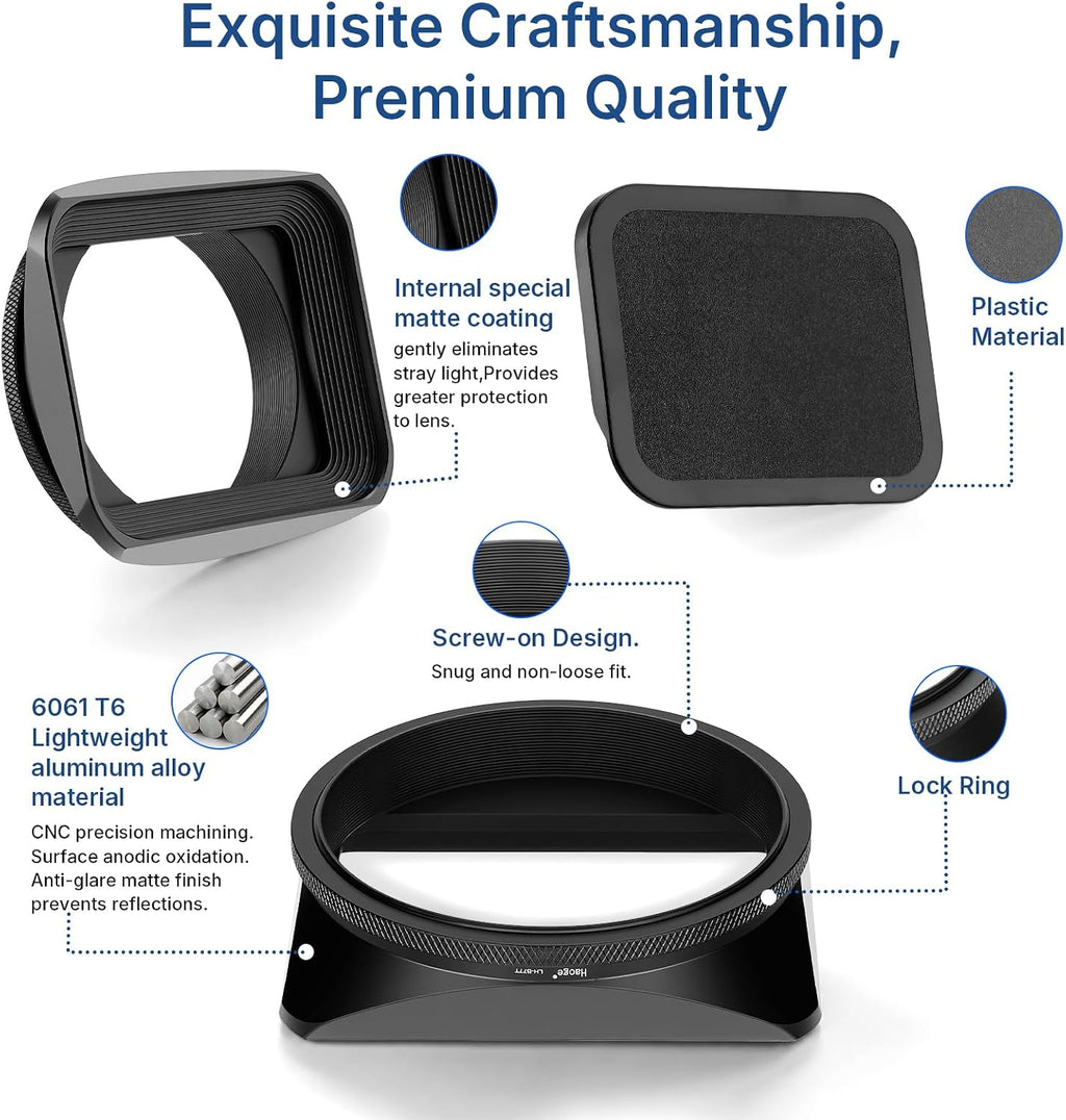 77mm Square Metal Screw-in Mount Lens Hood Shade with Cap for 77mm Canon Nikon Sony Leica Leitz Carl Zeiss
