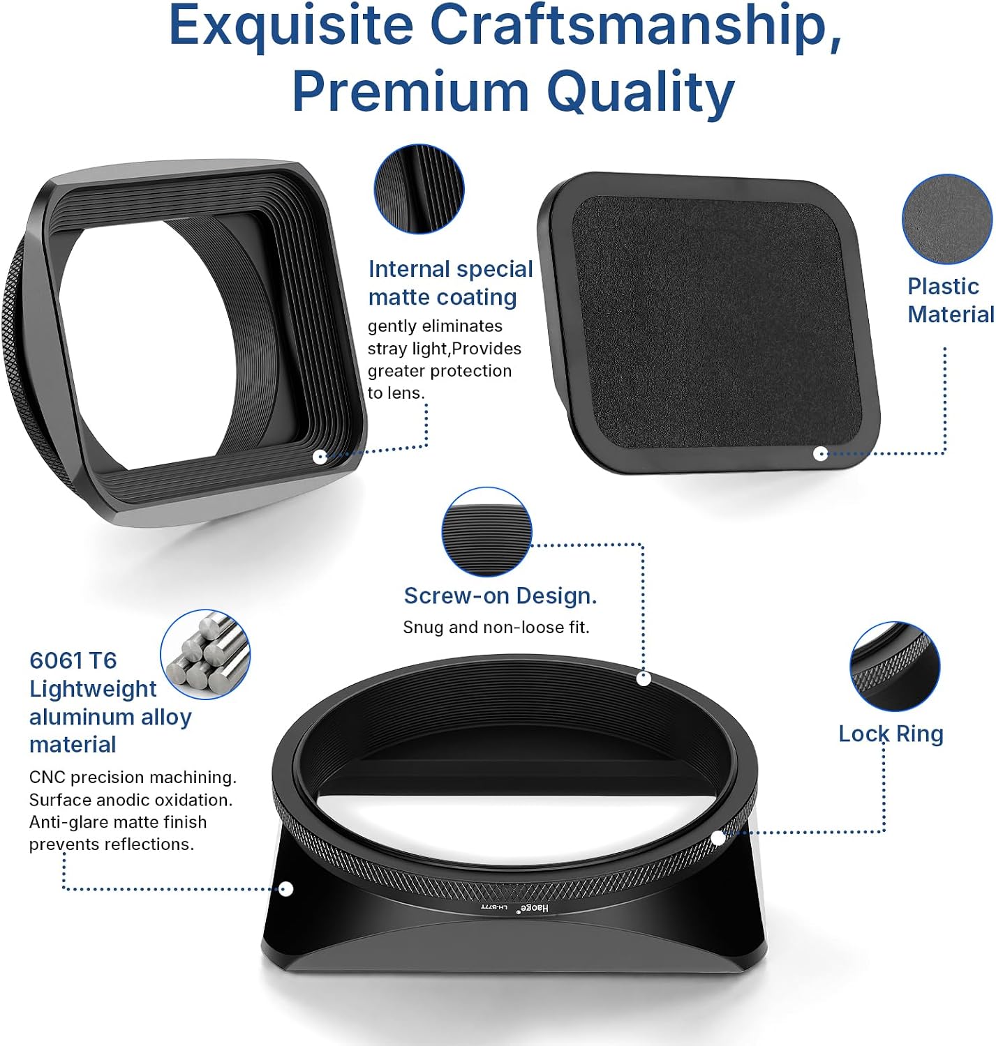 77mm Square Metal Screw-in Mount Lens Hood Shade with Cap for 77mm Canon Nikon Sony Leica Leitz Carl Zeiss