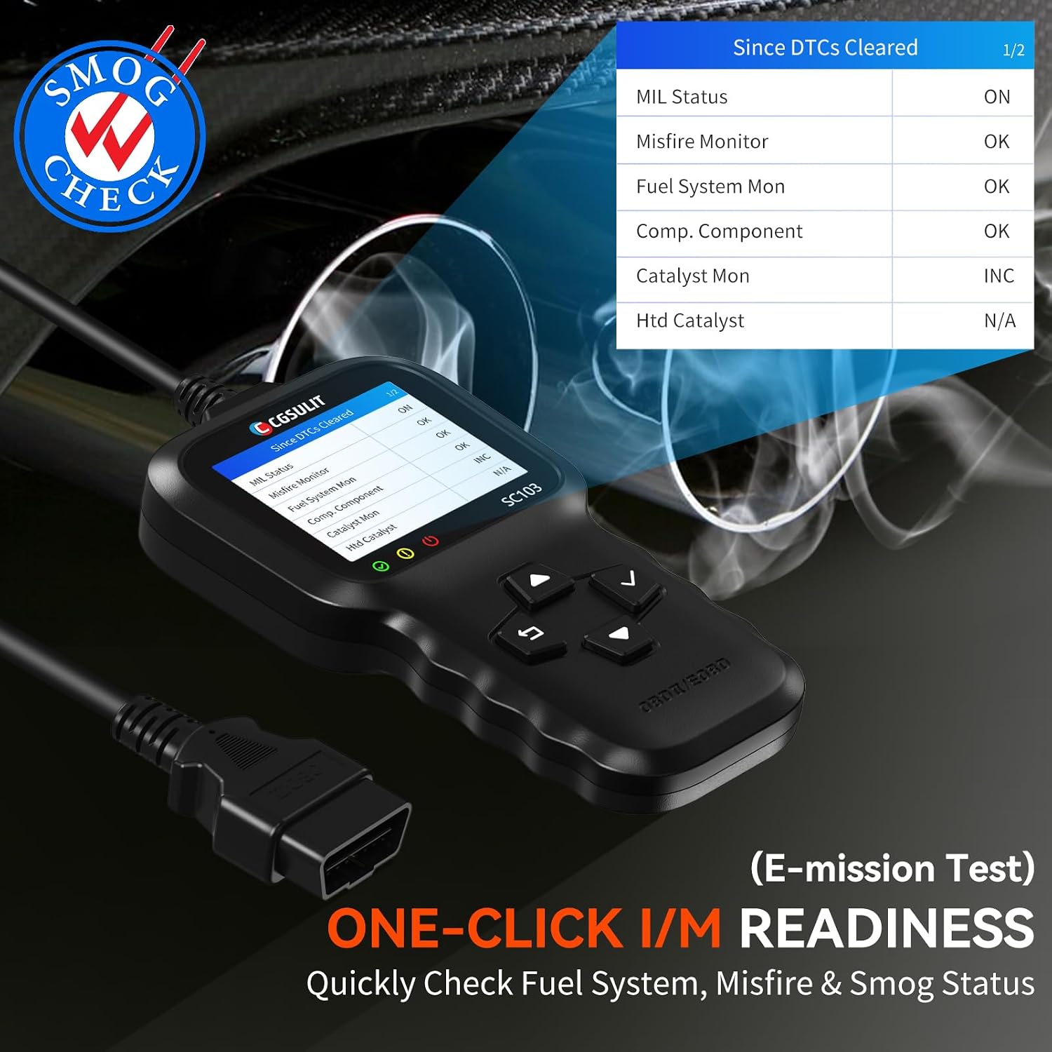 OBD2 Scanner, CGSULIT SC103 Car Code Reader Diagnose Check Engine Light Smog Check DTCs Scan Tool Live Data Stream