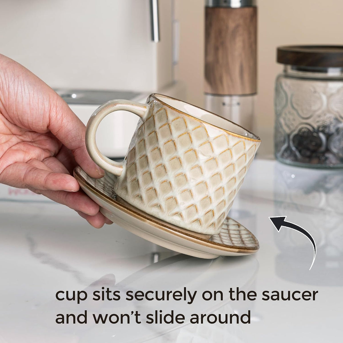 6 OZ Coffee Mugs with Saucer and Stand, Ceramic Espresso Coffee Cup