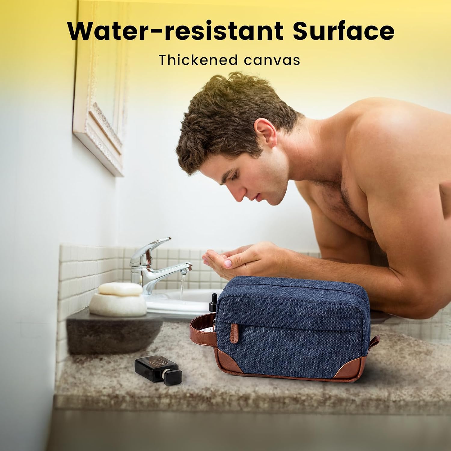 Toiletry Bag Hanging Dopp Kit for Men Water Resistant Canvas Shaving Bag with Large Capacity for Travel - Navy Blue