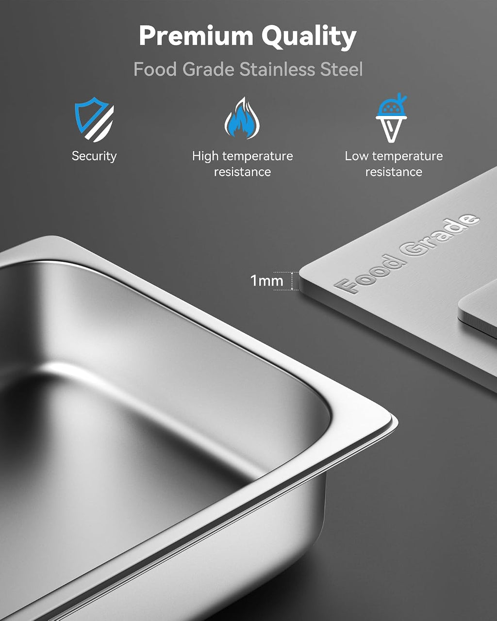 Hotel Pans with Lids, 4 Pack Full Size Thickened, 4" Deep
