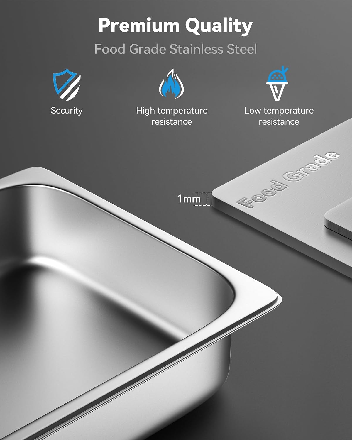 Hotel Pans with Lids, 4 Pack Full Size Thickened, 4" Deep