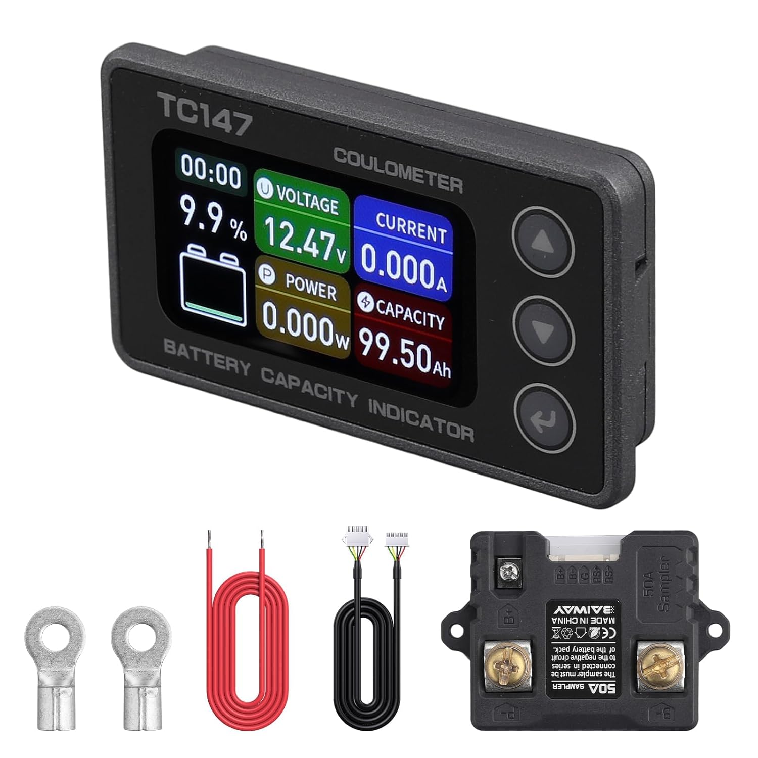 0-50A Small Battery Monitor Shunt Voltmeter Ammeter Lifepo4 Lithium | Backlight Waterproof Battery Monitor with Shunt