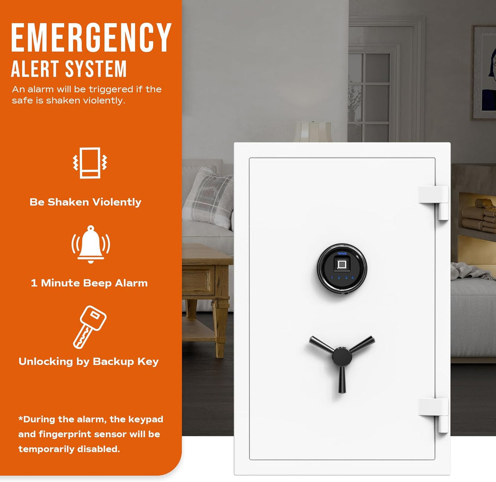 Deluxe Biometric Safe Box,Digital Fingerprint Fireproof Waterproof Safe with Touch Screen,Removable Shelf and 3 Spoke