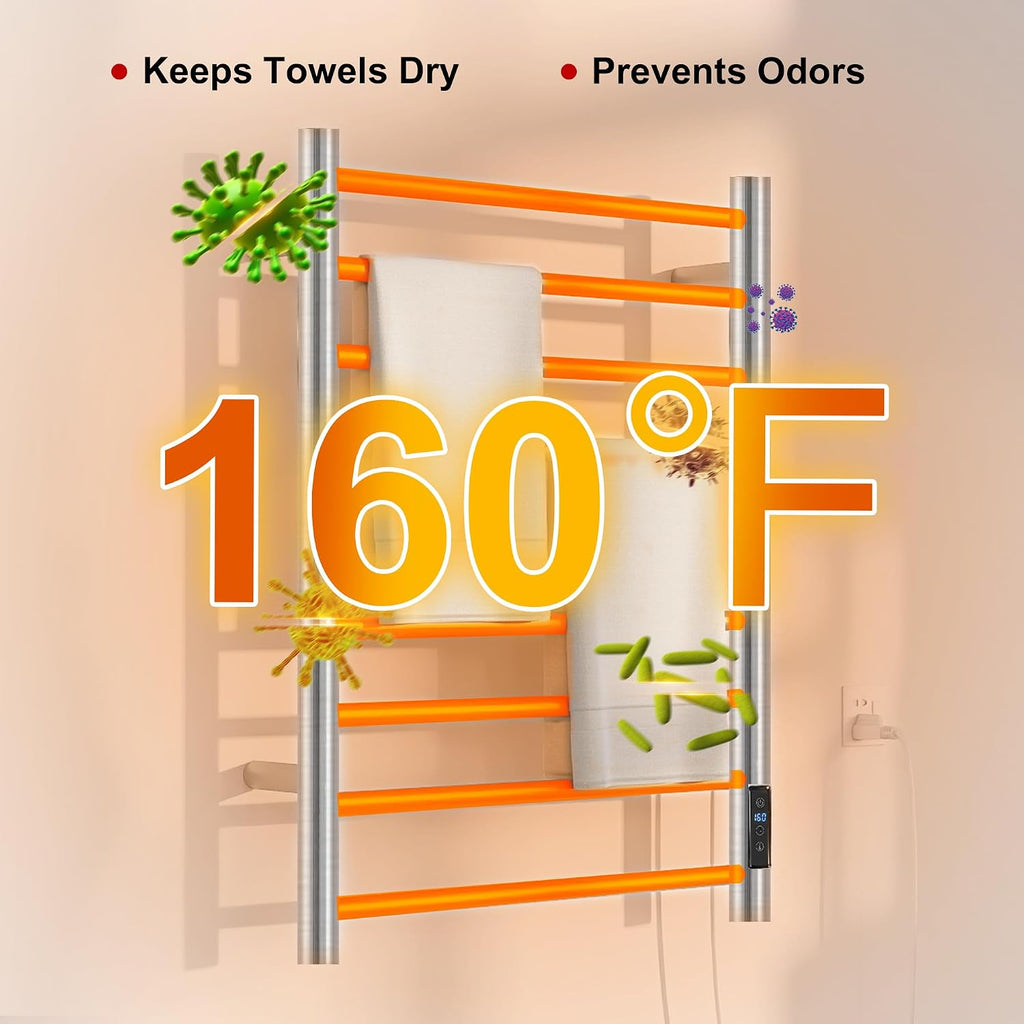 Heated Towel Racks for Bathroom, Wall Mounted Electric Towel Warmer Racks with Timer & Temperature Control, 8 Bar