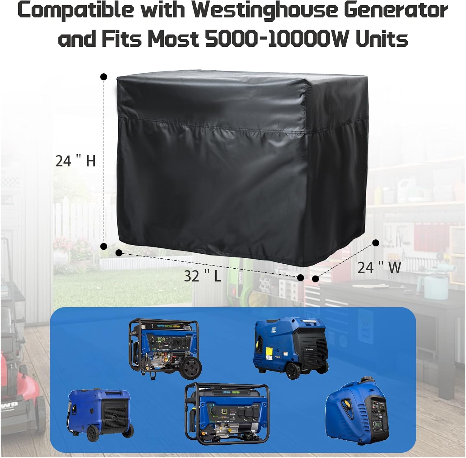 Generator Cover Compatible with Westinghouse, Waterproof Portable Generator Cover for Outside Storage, Heavy Duty