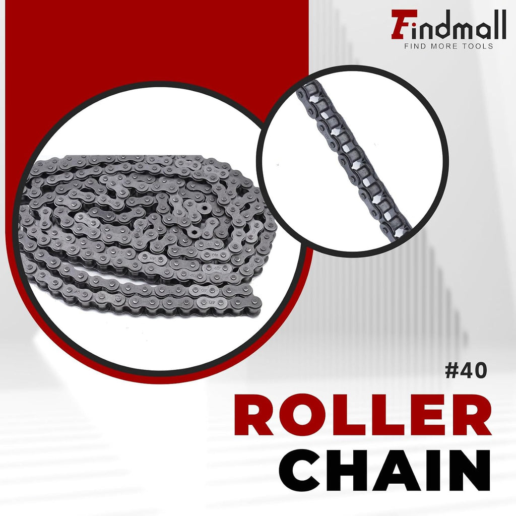 findmall 40 Roller Chain 10 Feet with 2 Connecting Links