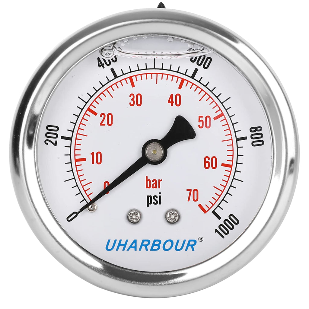 UHARBOUR Glycerin Pressure Gauge 1000psi/70bar, 2-1/2" Dial