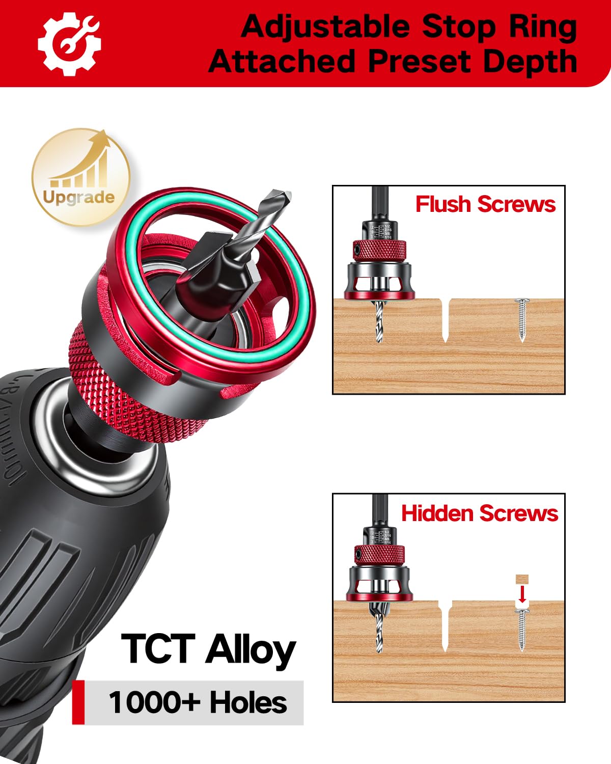 9PCS Countersink Drill Bit Set Adjustable Depth Stop Collar for Woodworking