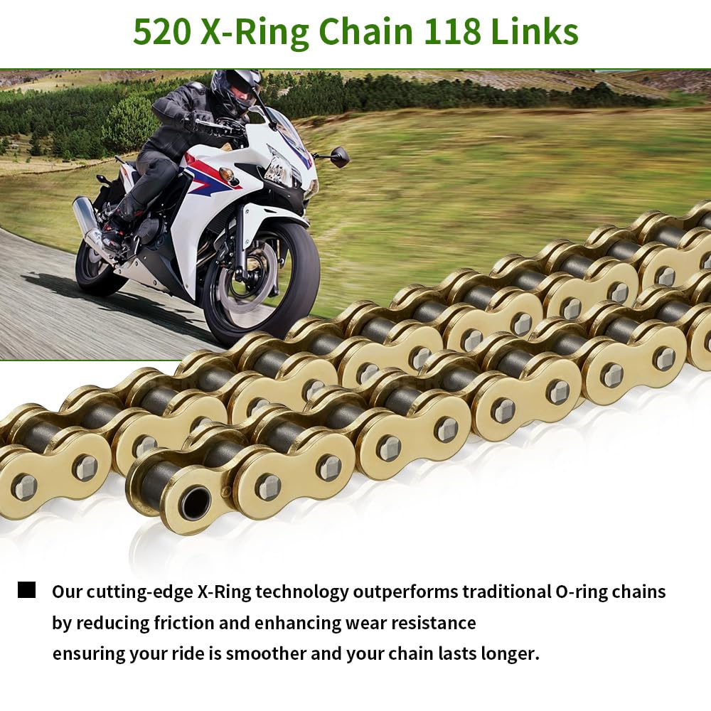 Gold 520 X-Ring Chain 118 Links - UniversalEnhanced Durability & Performance
