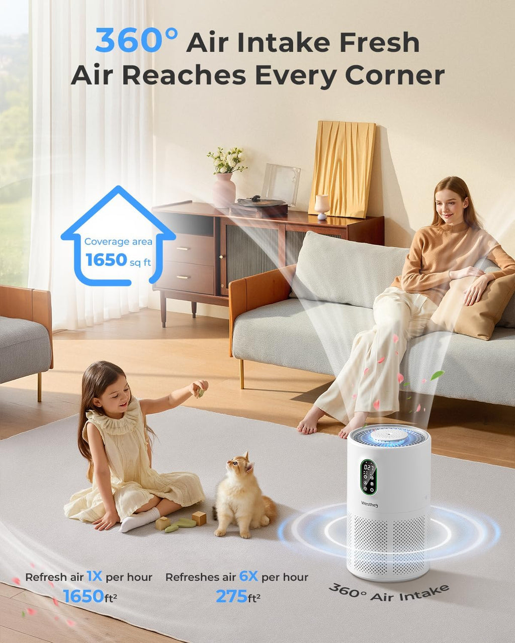 H13 HEPA Air Purifier for Home up to 1650 Sq Ft Washable Pre-Filter | Air Cleaner with PM2.5 Display, Auto & Sleep