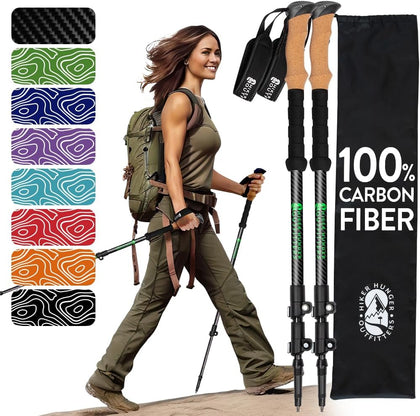 100% Carbon Fiber Trekking Poles by USA Brand - Ultra Strong Lightweight Collapsible Hiking Poles with Cork and EVA