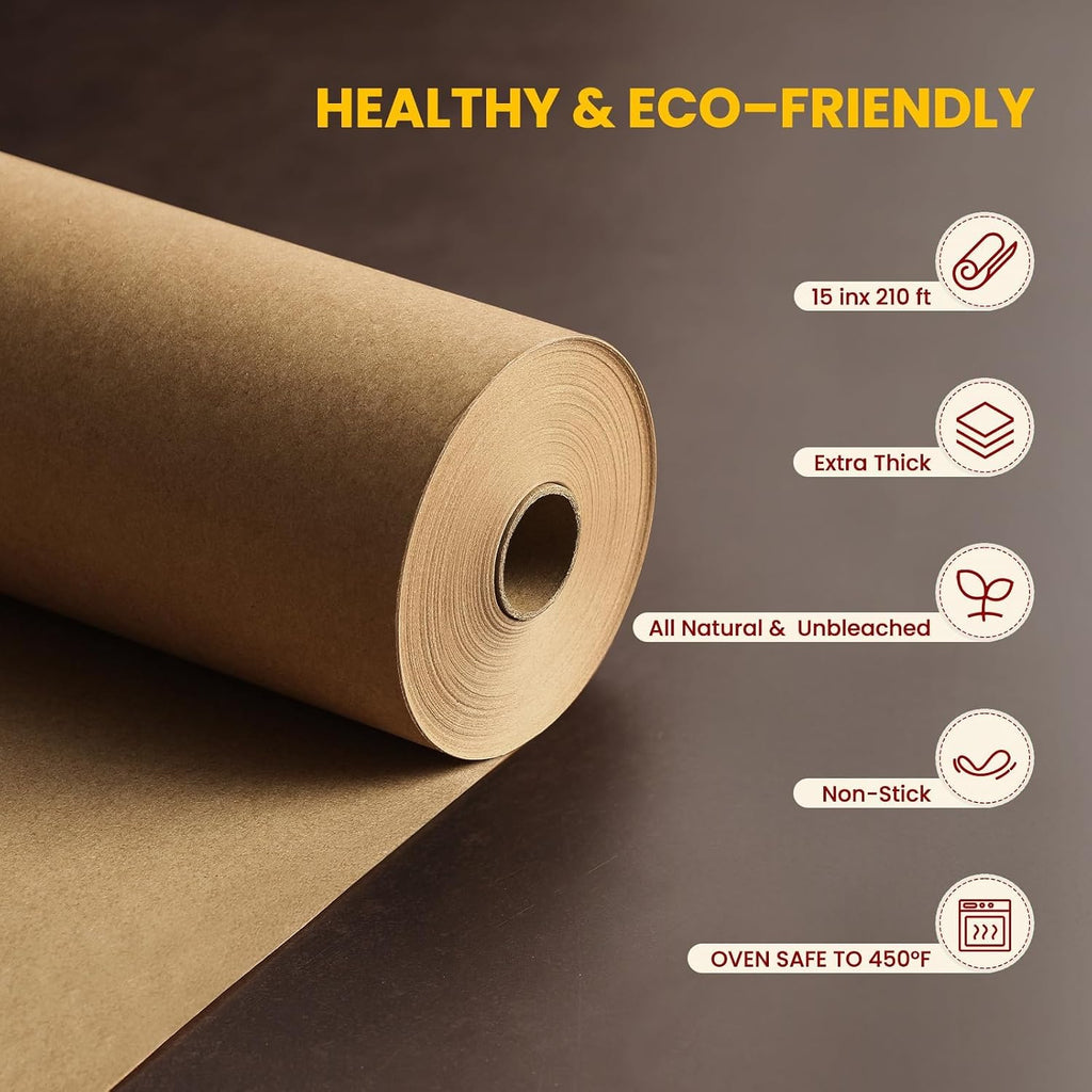 Unbleached 15in x 210ft Parchment Paper Roll for Baking- 262 Sq.Ft