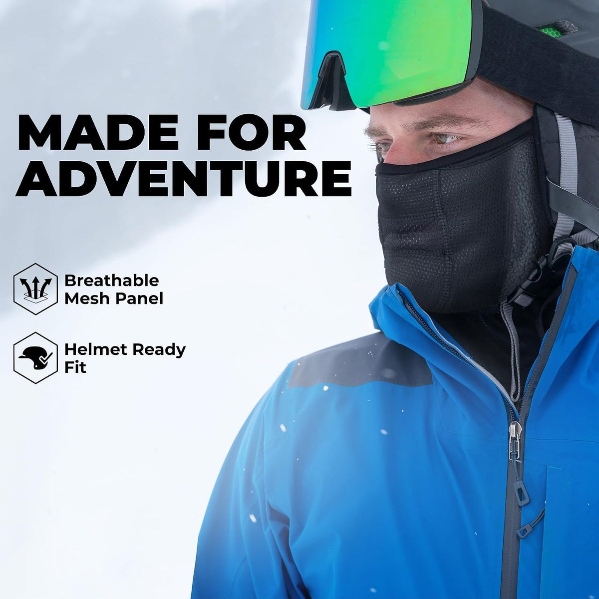 Half Ski Mask - Fleece Lined Winter Face Mask - Stretch Neck Gaiter for Cold Weather Gear - Skiing Accessories