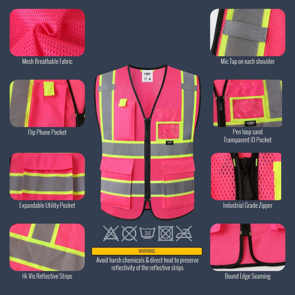 Safety Vest for men women Reflective Vest with Pockets and Zipper High Visibility Vests BX340