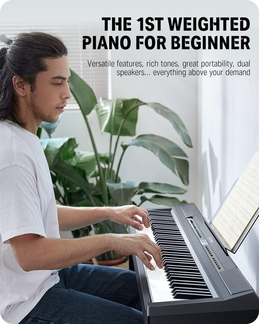 DEP-20 Beginner Digital Piano 88 Key Full Size Weighted Keyboard, Portable Electric Piano with Furniture Stand