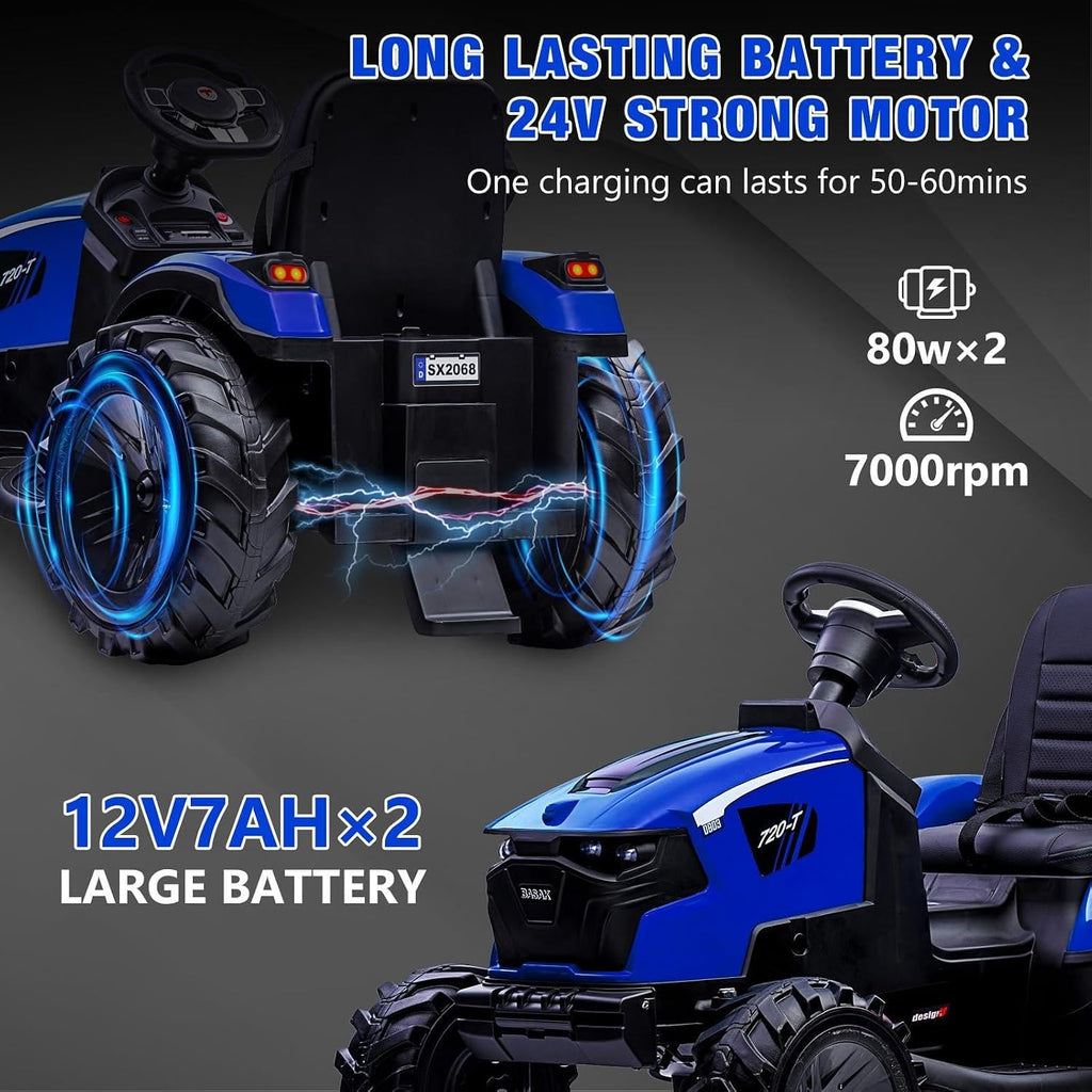 3 in 1 Kids 24V Ride On Tractor, Excavator & Bulldozer, Electric Vehicle w/Trailer, Digger, Shovel Bucket, Remote