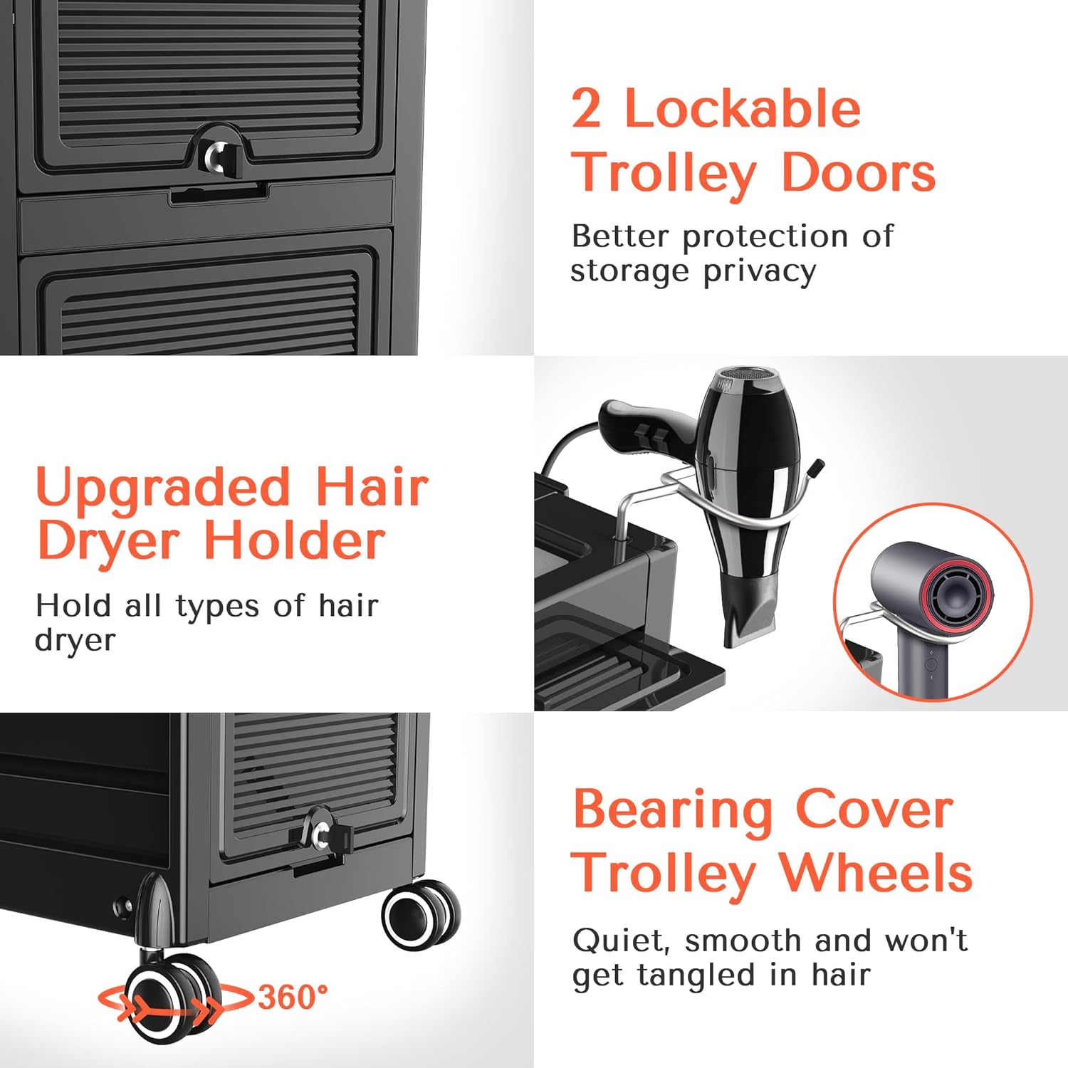 Lockable Salon Trolley, 6-Drawer Rolling Beauty Cart with Tool Holders, Mobile Hair Stylist Station with Locking