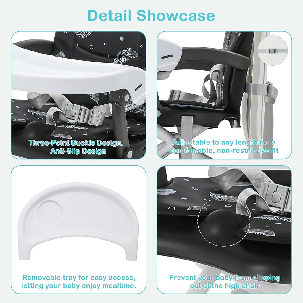 Baby Booster Seat for Dining Table with Removable Tray & Cushion, 3in1 Portable Toddler Booster Seat, 4 Height