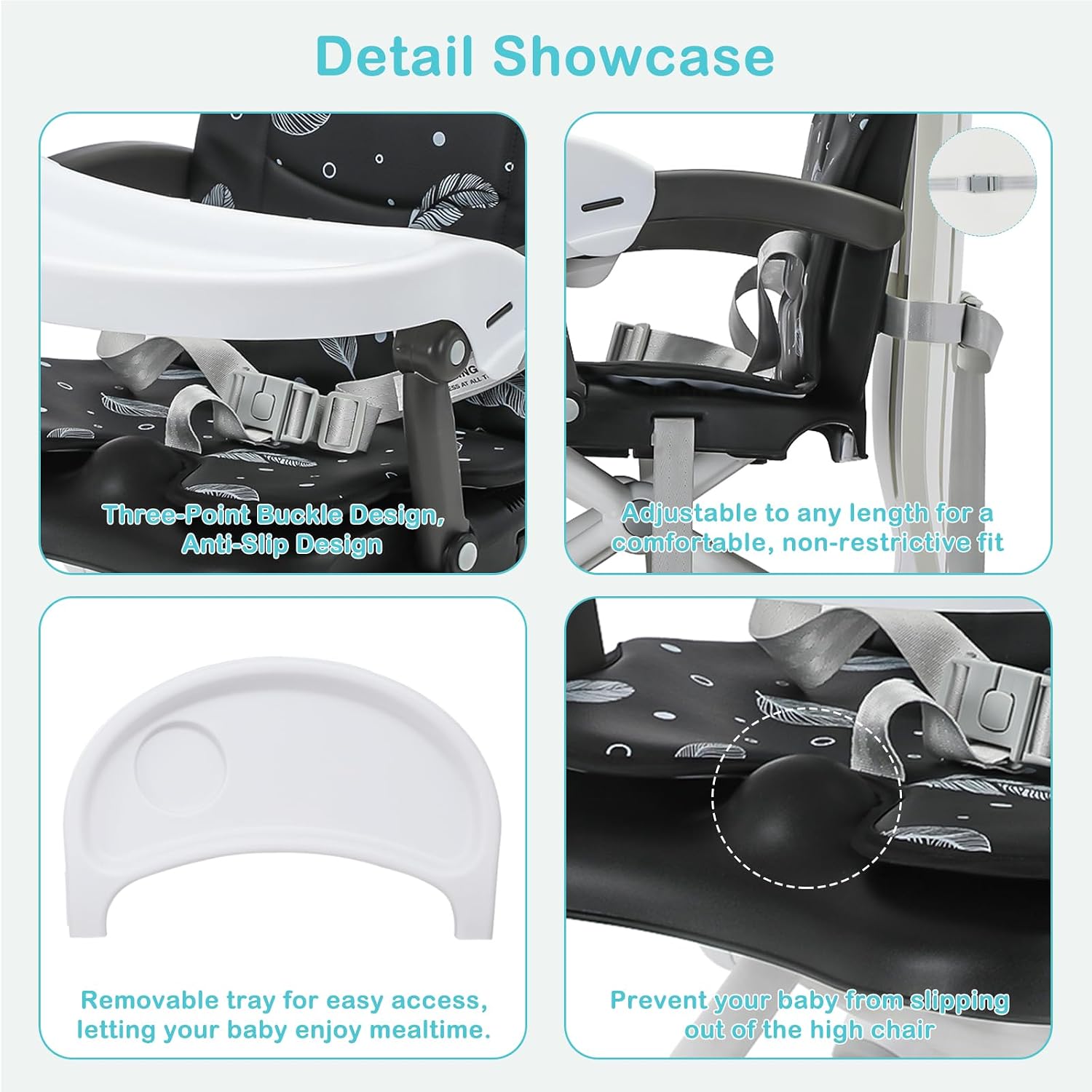 Baby Booster Seat for Dining Table with Removable Tray & Cushion, 3in1 Portable Toddler Booster Seat, 4 Height
