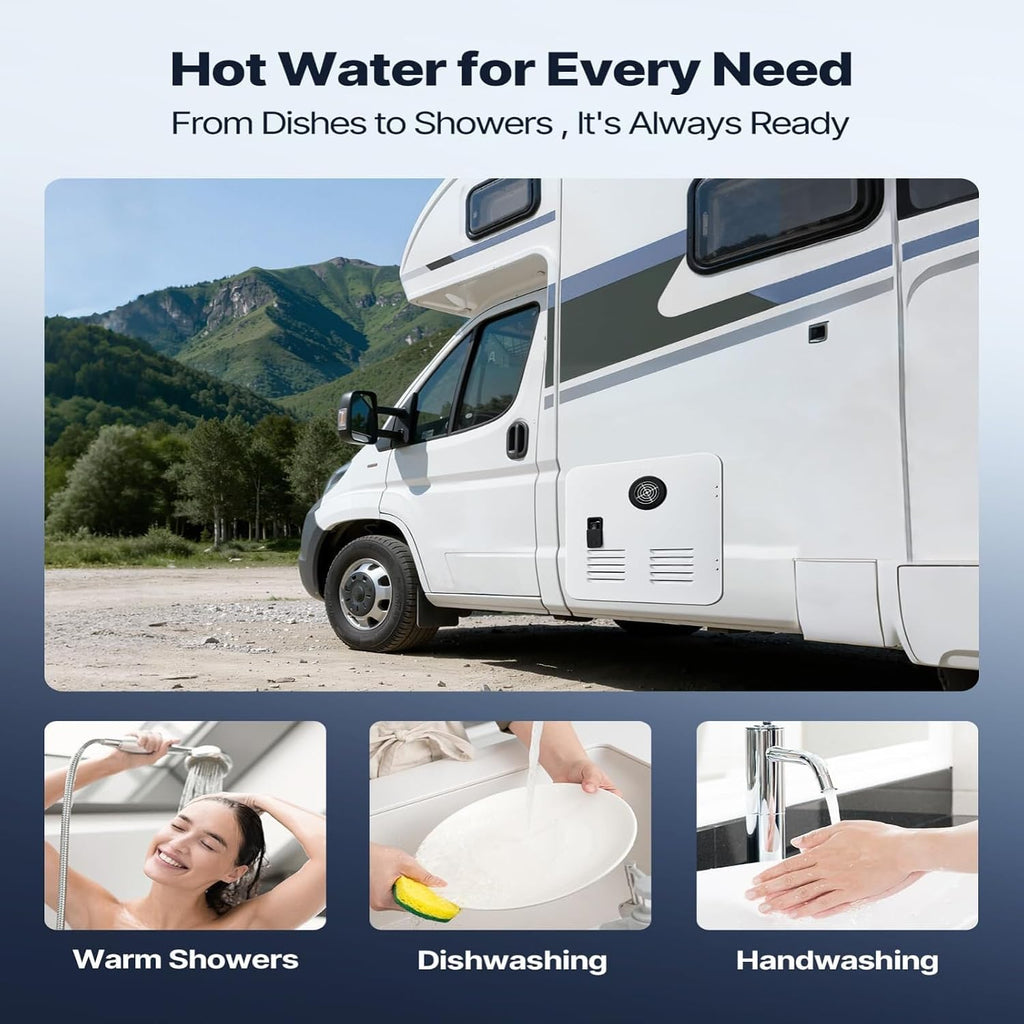 RV Tankless Water Heater 65,000 BTU, On Demand Propane Instant Hot Water Heater with Dual Outlets (Front & Rear)