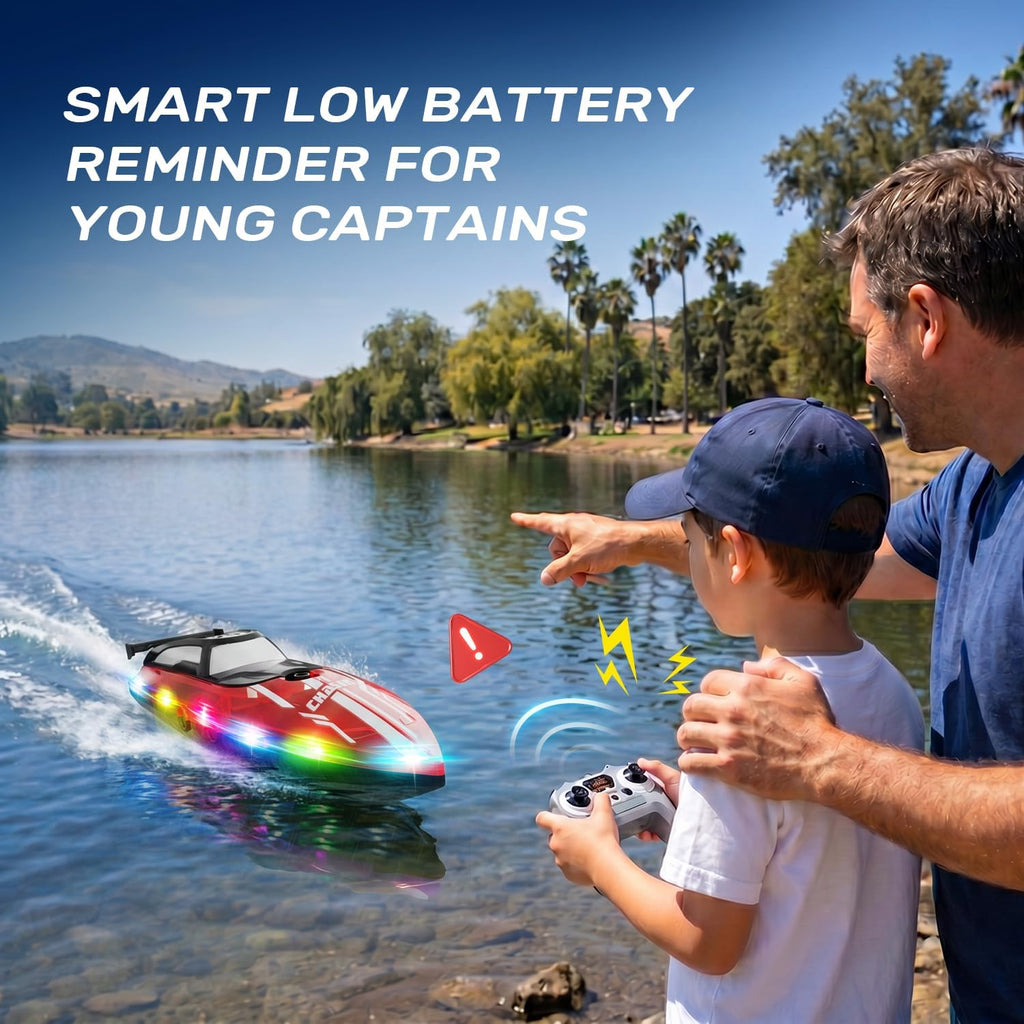 RC Boat for Kids, Remote Control Boat with LED Lights for Pool | 2.4GHz Dual Motors Remote Controlled Electric Boat