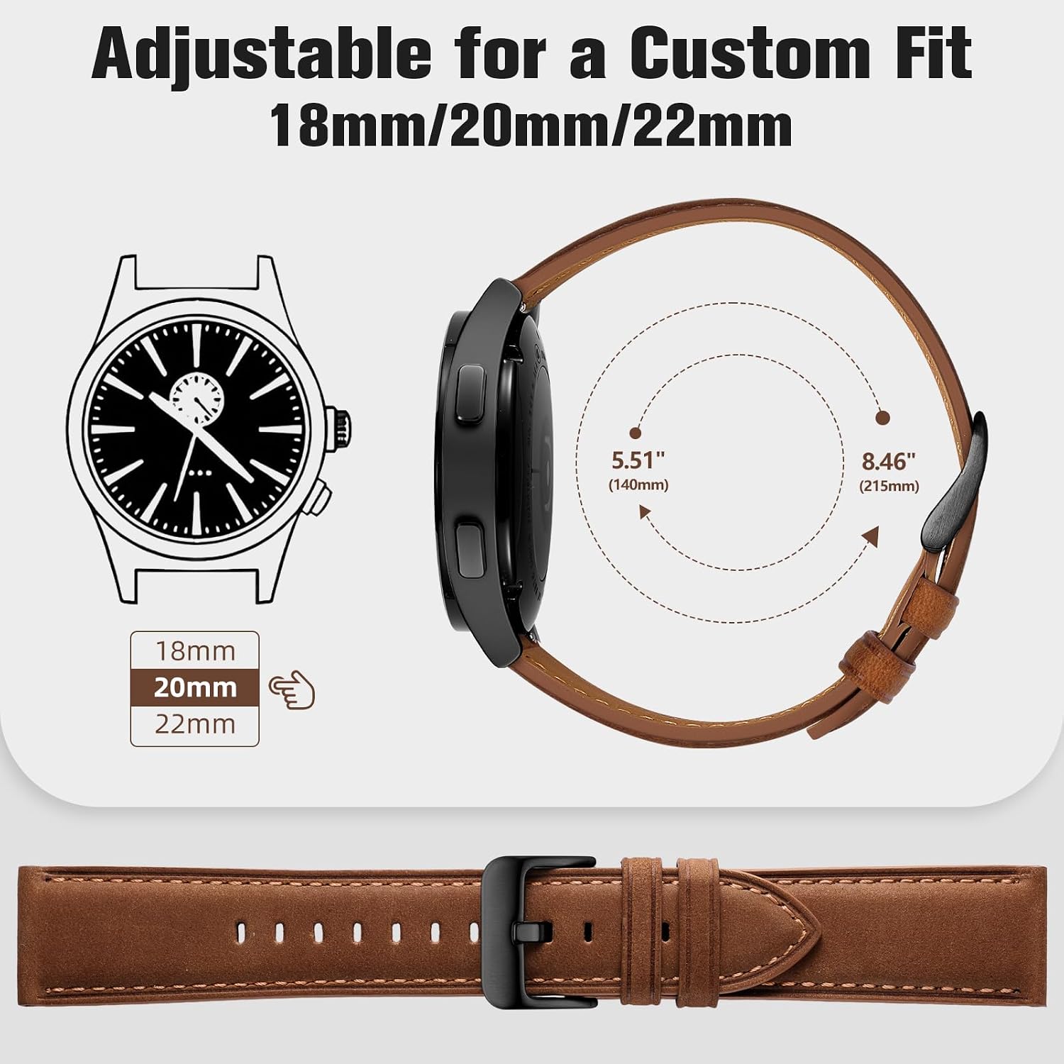 20mm 18mm 22mm Leather Band Compatible with Garmin Vivoactive 5/6/4/3 Watch Bands, Venu 4/Venu 3S/2S, Quick Release