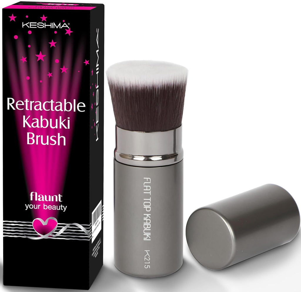 Retractable Makeup Brush by Keshima, Pro Flat Top Retractable Kabuki Brush