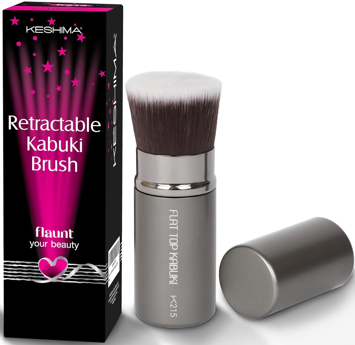 Retractable Makeup Brush by Keshima, Pro Flat Top Retractable Kabuki Brush