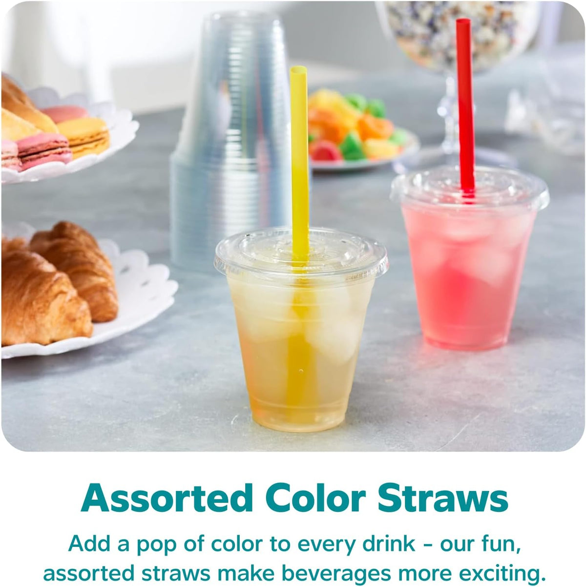 [12 oz. - 100 Count Clear Cups with Flat Lids & Straws - Disposable Clear Drinking Cups for Iced Coffee, Cold Drinks