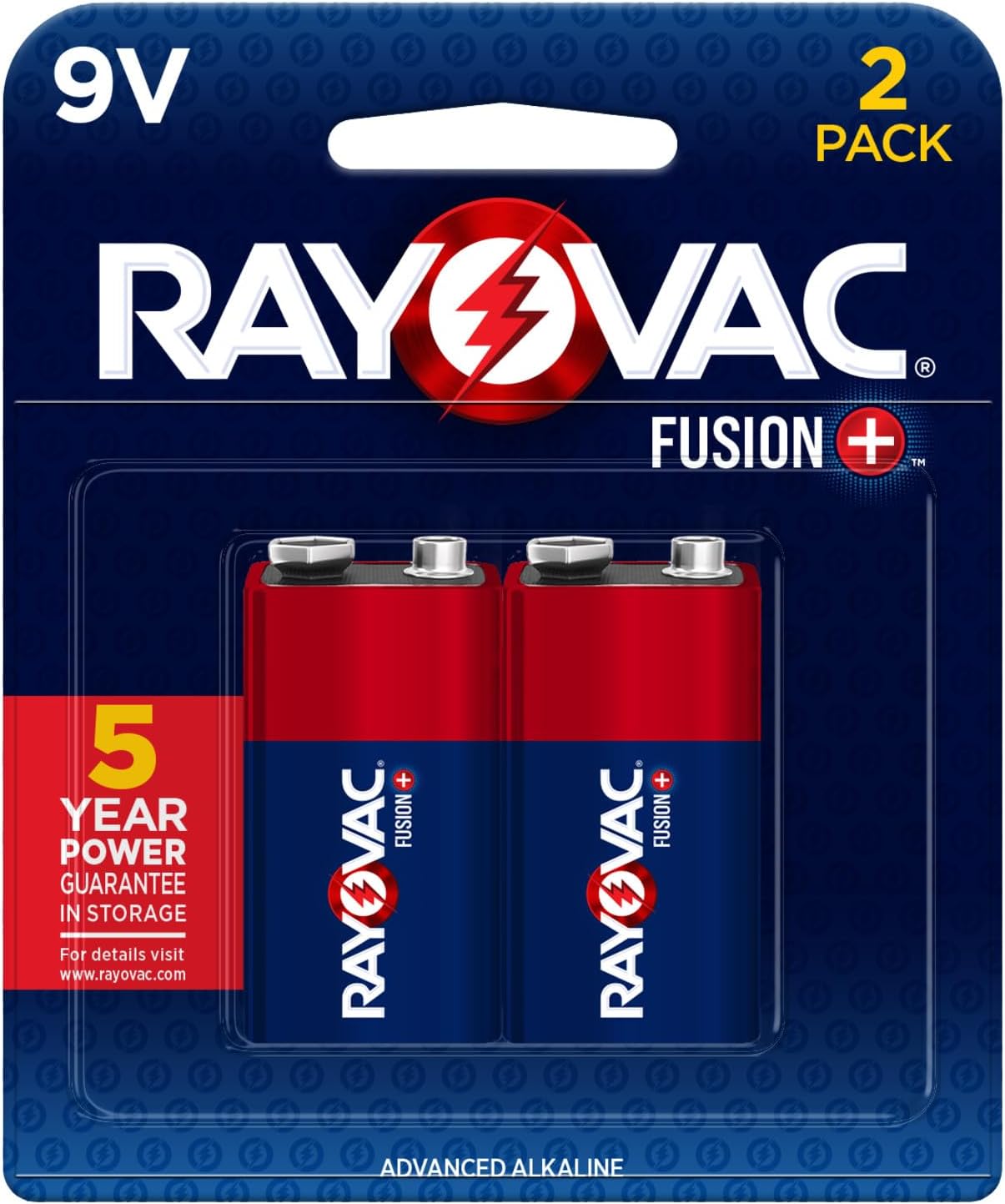 Fusion 9V Batteries (2 Pack), Alkaline 9 Volt Batteries