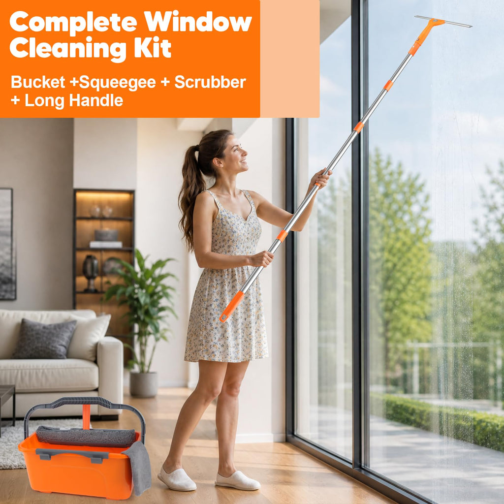 Window Cleaning Kit with 3 Gallon Bucket, 76" Long Squeegee