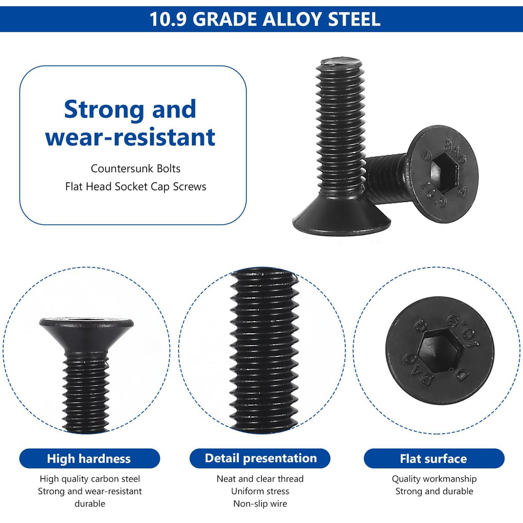 1144 PCS M3 M4 M5 M6 Countersunk Screws Assortment Kit, Hex Head Socket Set