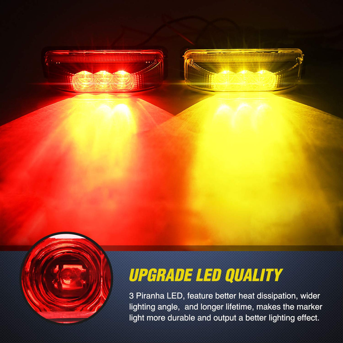 Side Marker Lights 10PCS 3.9" 3 LED Red Amber Indicator Lights