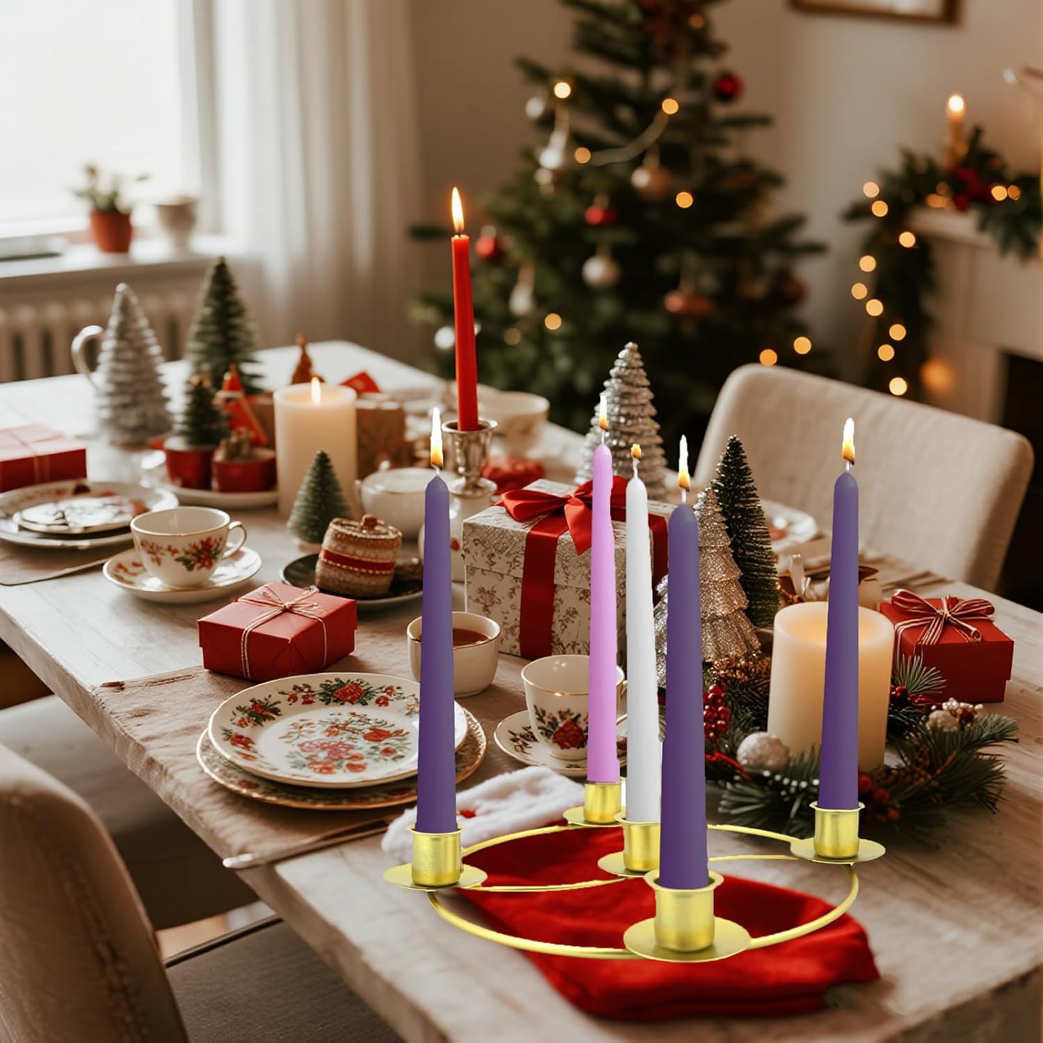 Gold Advent Candle Holder, 5 Wreath Candle Holder for Christmas Home Church Decor