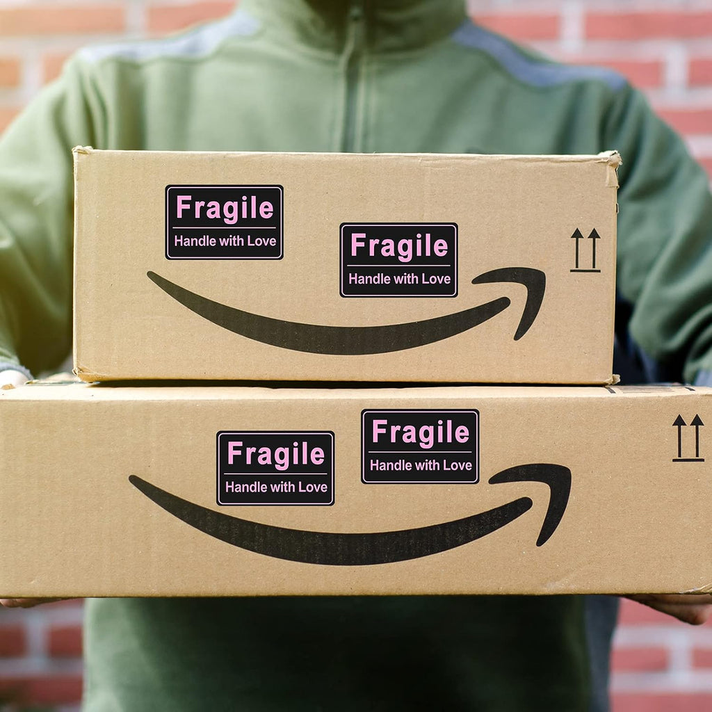 500 Pcs 2x3 Pink Fragile Sticker for Shipping Handle with Love Label