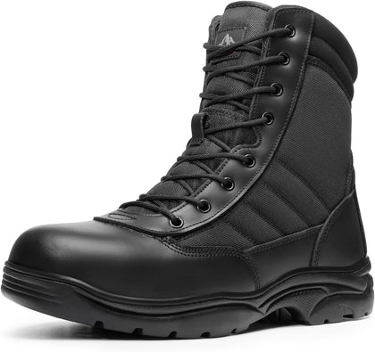 Men's Steel Toe Work Boots Side Zipper | Safety Industrial & Construction Military Work Boots Slip Resistant ASTM