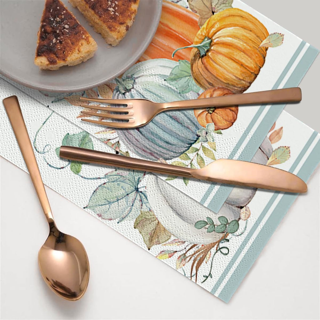 100Pcs Fall Paper Napkins, Leaf White Pumpkin