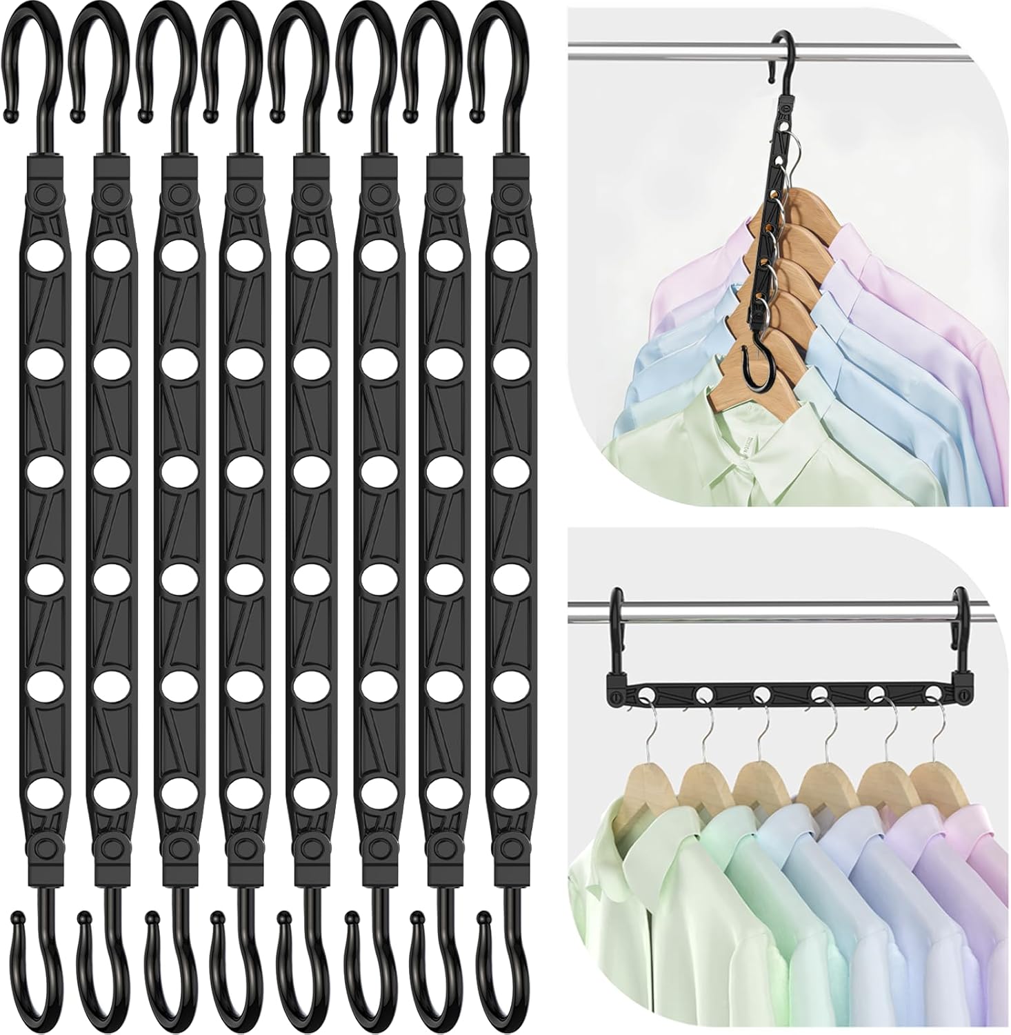 Space Saving Hangers for 48 Clothes, Reinforced Collapsible Hangers with 360° Swivel Hook, Hanger Hooks Space Saver