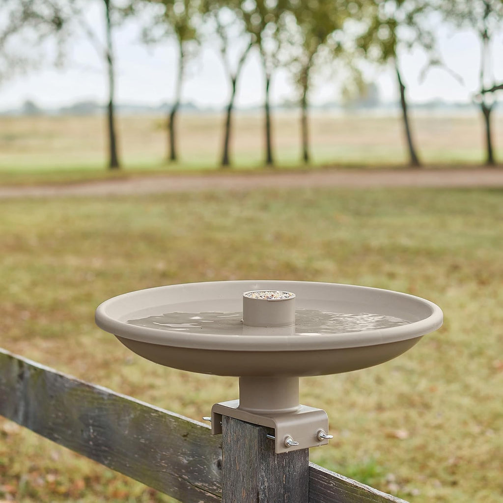 Heated Outdoor Plastic Birdbath, 150 Watts, Deck Mount, Tan