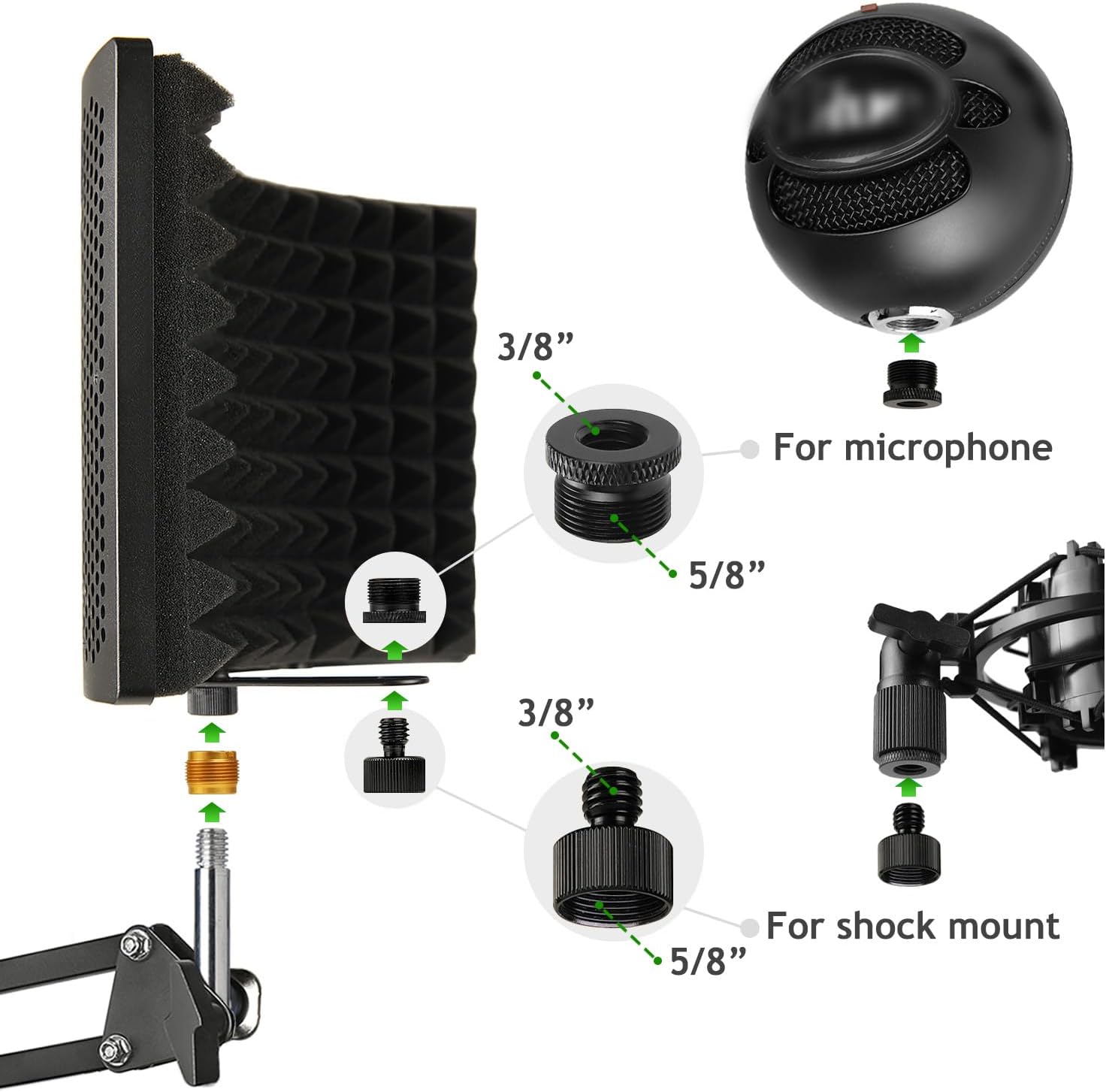 Microphone Isolation Shield with Mic Stand and Pop Filter, Foldable Sound Shield for Most Condenser Microphone