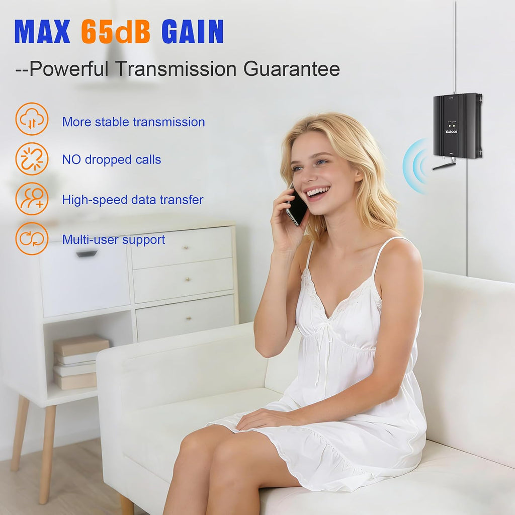 Cell Phone Signal Booster for Home T-Mobile, AT&T & US Cellular, Band 12/17/4/66 Cellular Amplifier, Boost High-Speed